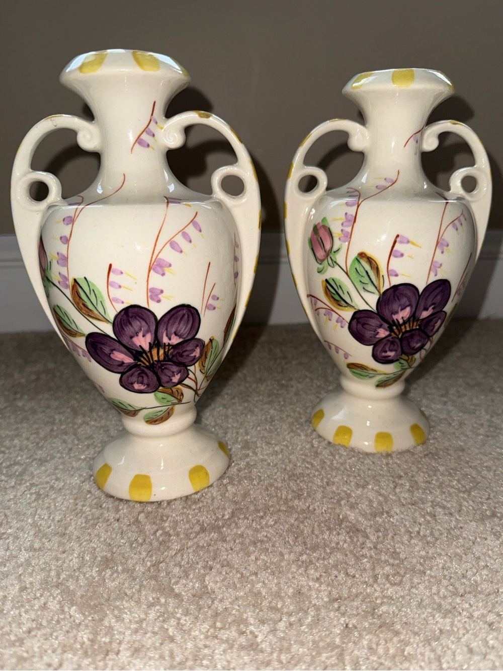 Blue Ridge Southern Potteries Vases: Hand-Painted Floral Vanity Fair,Pair, 1940s